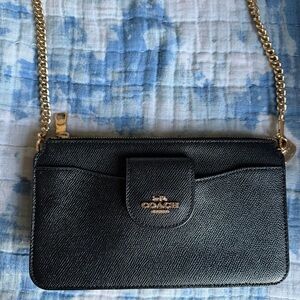 Coach Black Pebble Pleather Purse with Gold Chain